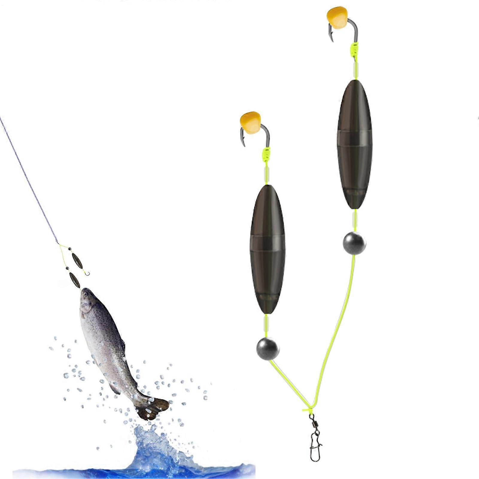 Fishing Rigs with Reverse Bottom Double Hook Lures, Floating Split Design for Saltwater and Freshwater