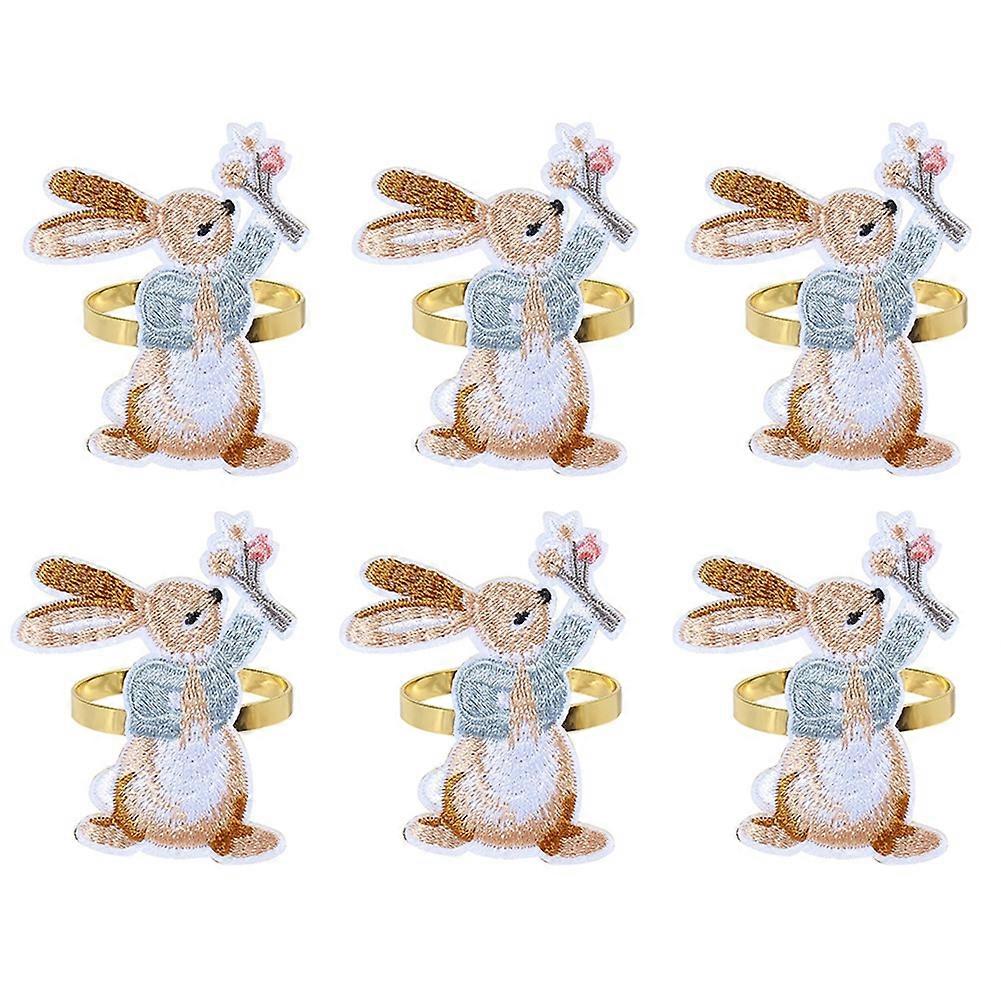 6PCS Easter Napkin Rings, Easter Designed with Bunny ,Holiday Napkin Holders for Dining Easter Part