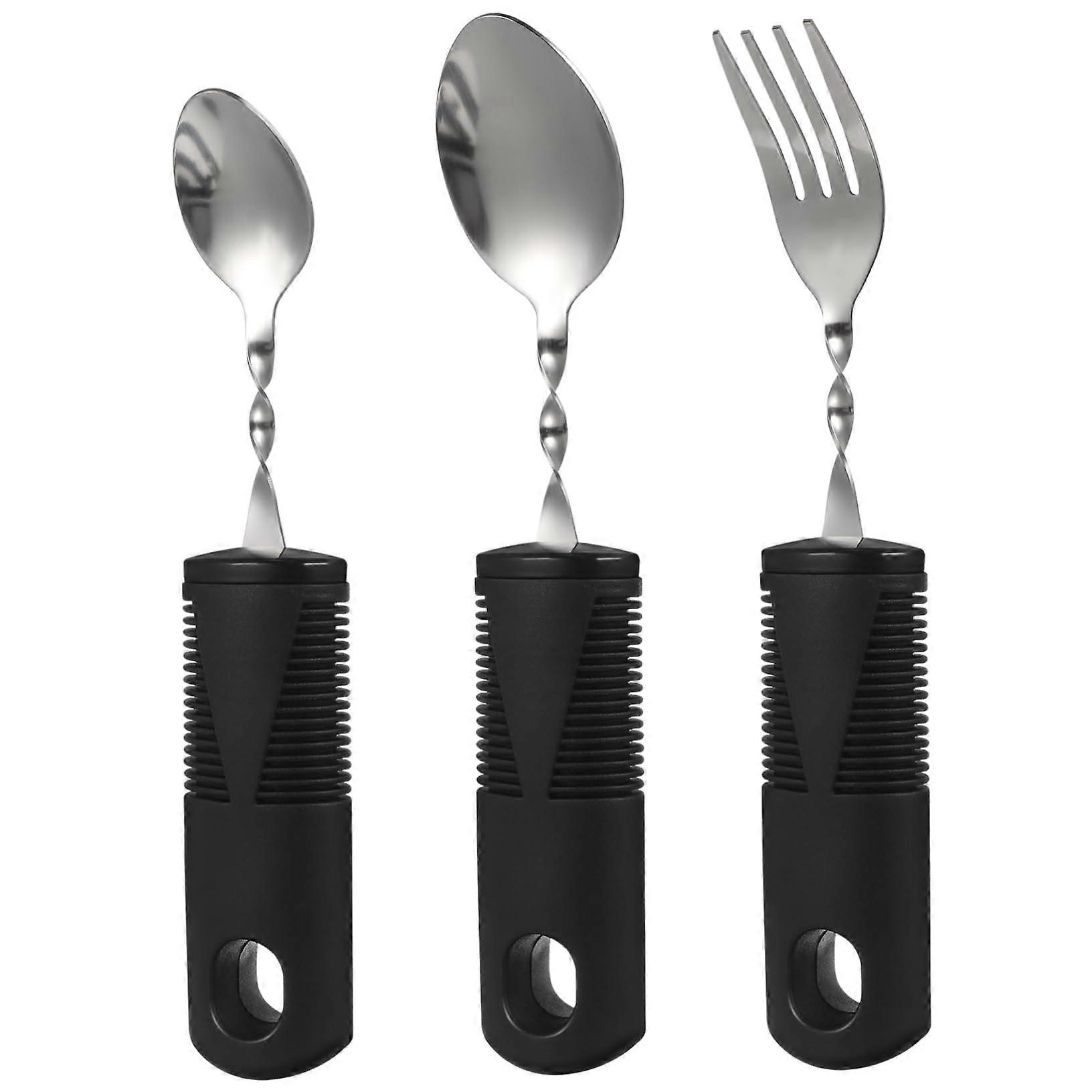 Adaptive Utensils 3pcs Ergonomic Long Handle Spoon and Fork Set for Elderly and Disabled