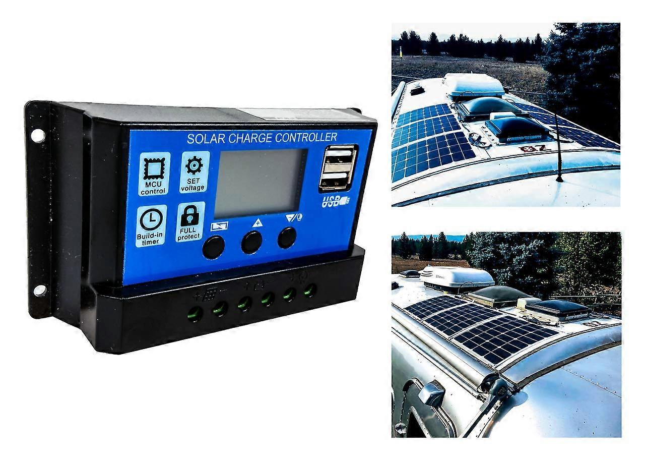 20A Solar Charge Controller 12V 24V with LCD, USB Charging, Smart Protection and Timer