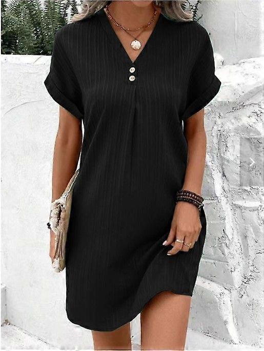 Women's V-Neck Solid-Color Buttoned Dress With A Comfortable, Casual Design