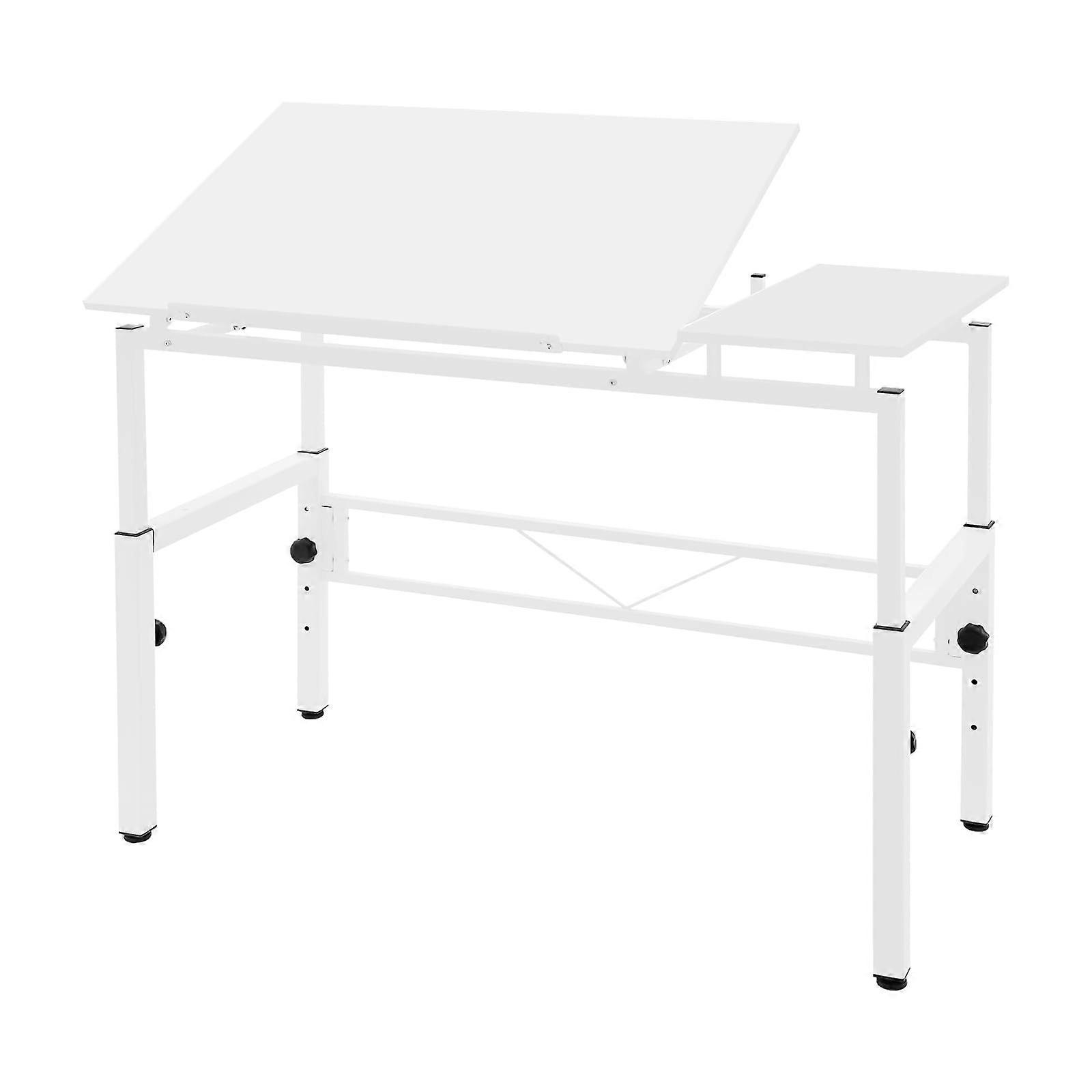 Adjustable White Drafting Table with Tiltable  and Steel Frame for Office or Studio