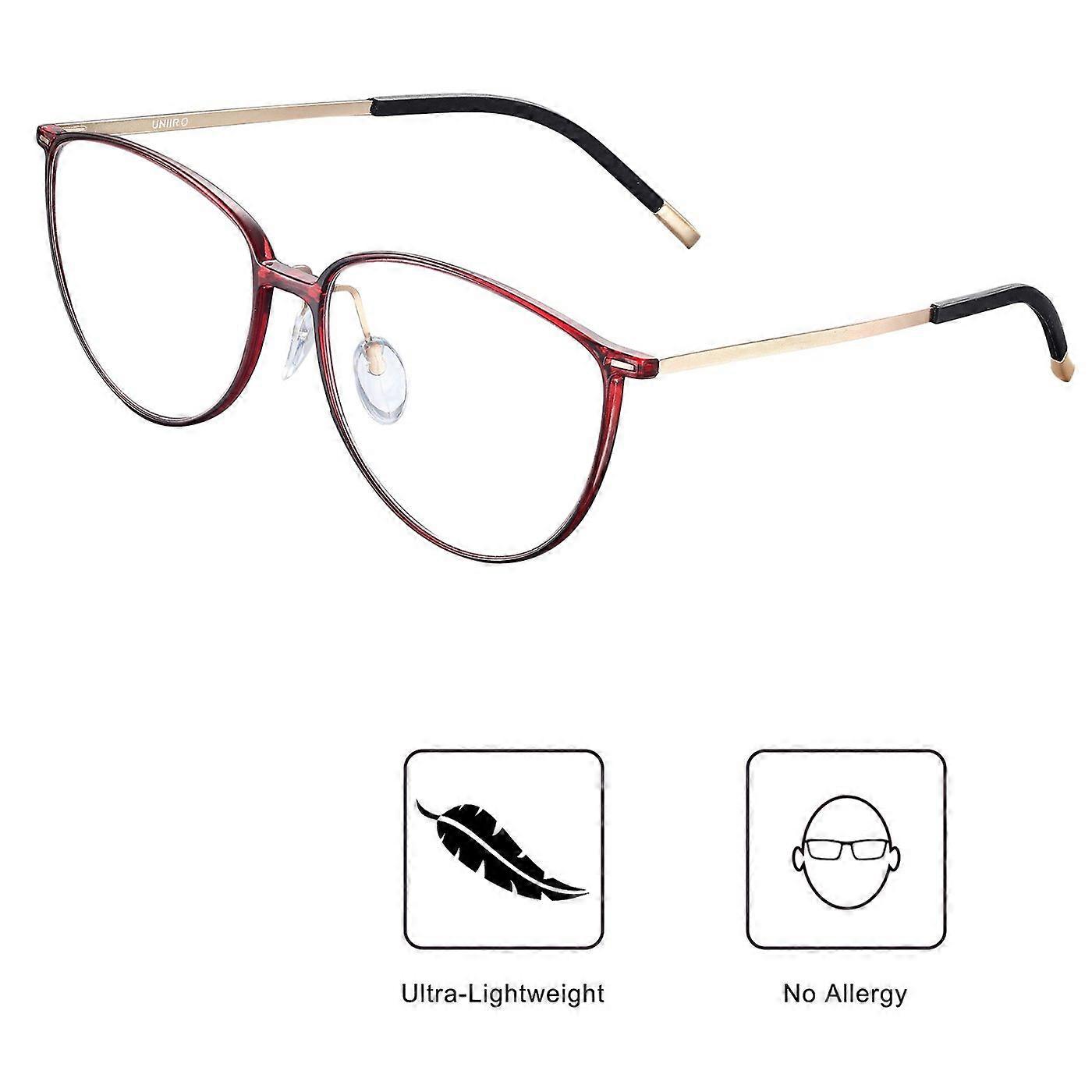 Blue Light Blocking Computer Reading Glasses Wine Red Flexible Frame Clear Lens Unisex