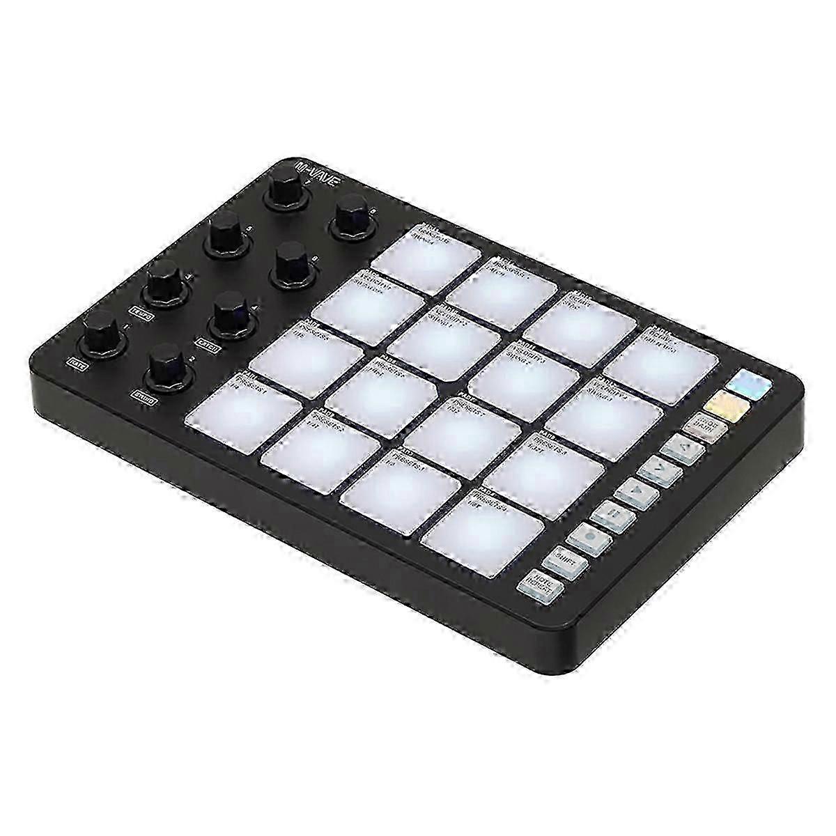 Wireless MIDI Pad Bluetooth MIDI Controller,16 Pads & 8 Assignable Knobs, Portable USB-C Powered W