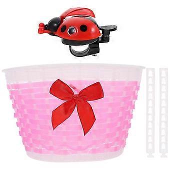 Cesta para patinete hecha a mano con lazo para niños, color rosa