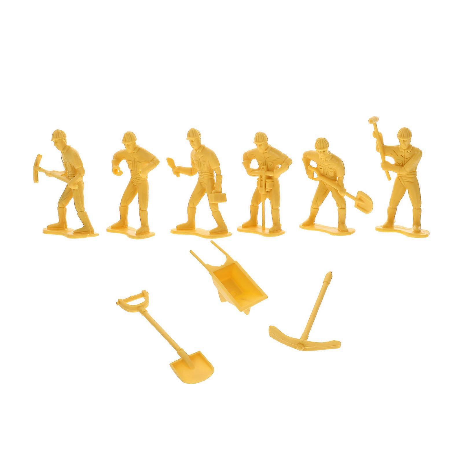 Yellow Plastic Engineering Worker Model for Decor 4Sets Toy Figures