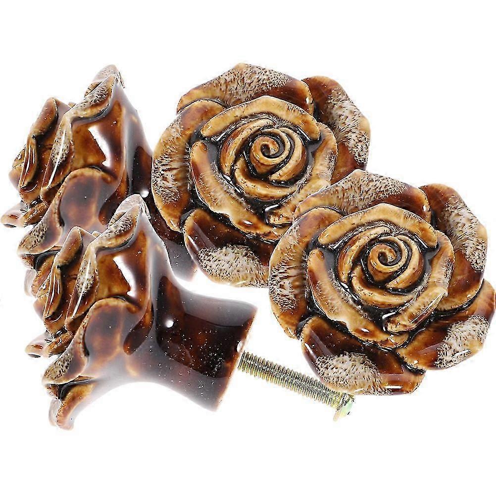 Cupboard Door Handle Furniture Knobs Restoration Projects Leopard Pattern White Ceramic Decorative 4Pcs