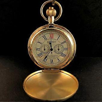 Vintage Brass London 1856's Antique 5 Hands Mechanical Pocket Watch Hand Winding Skeleton Mens Pocket & fob Watches 30cm Chain