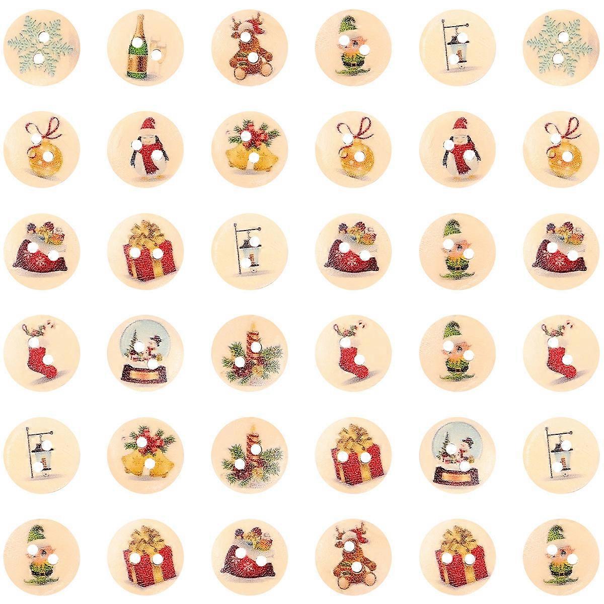 Christmas Button Wooden Button for Sewing with 200Pcs Assorted Patterns