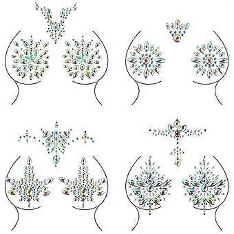 8 Pairs Rhinestone Pasties - Resin Rhinestone Pasties, Glitter Crystal Tattoo Jewels, Adhesive Breast Gem, Temporary Chest Sticker, Body Jewelry Stick