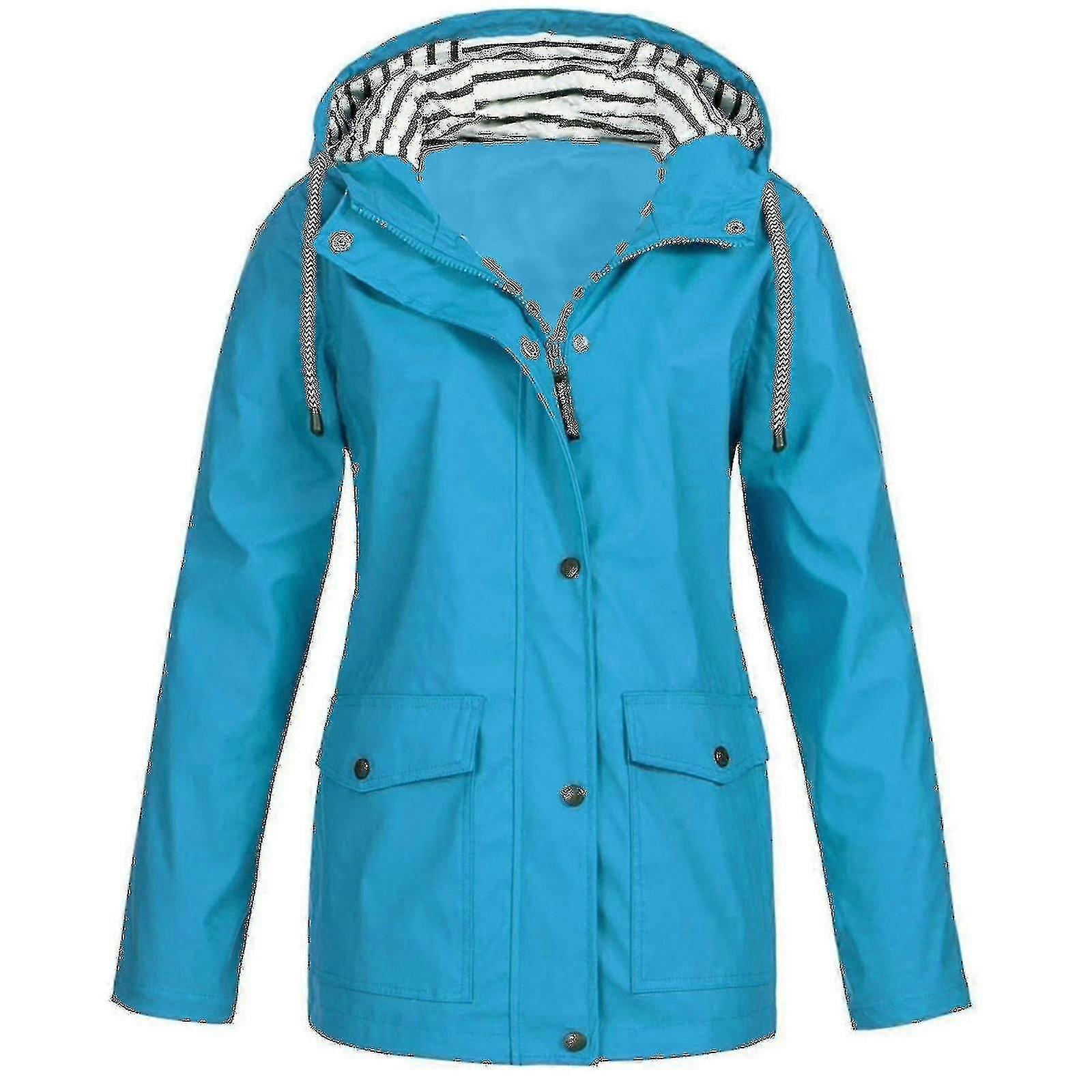 Plus Size Women's Solid Rain Jacket - Waterproof Hooded Raincoat