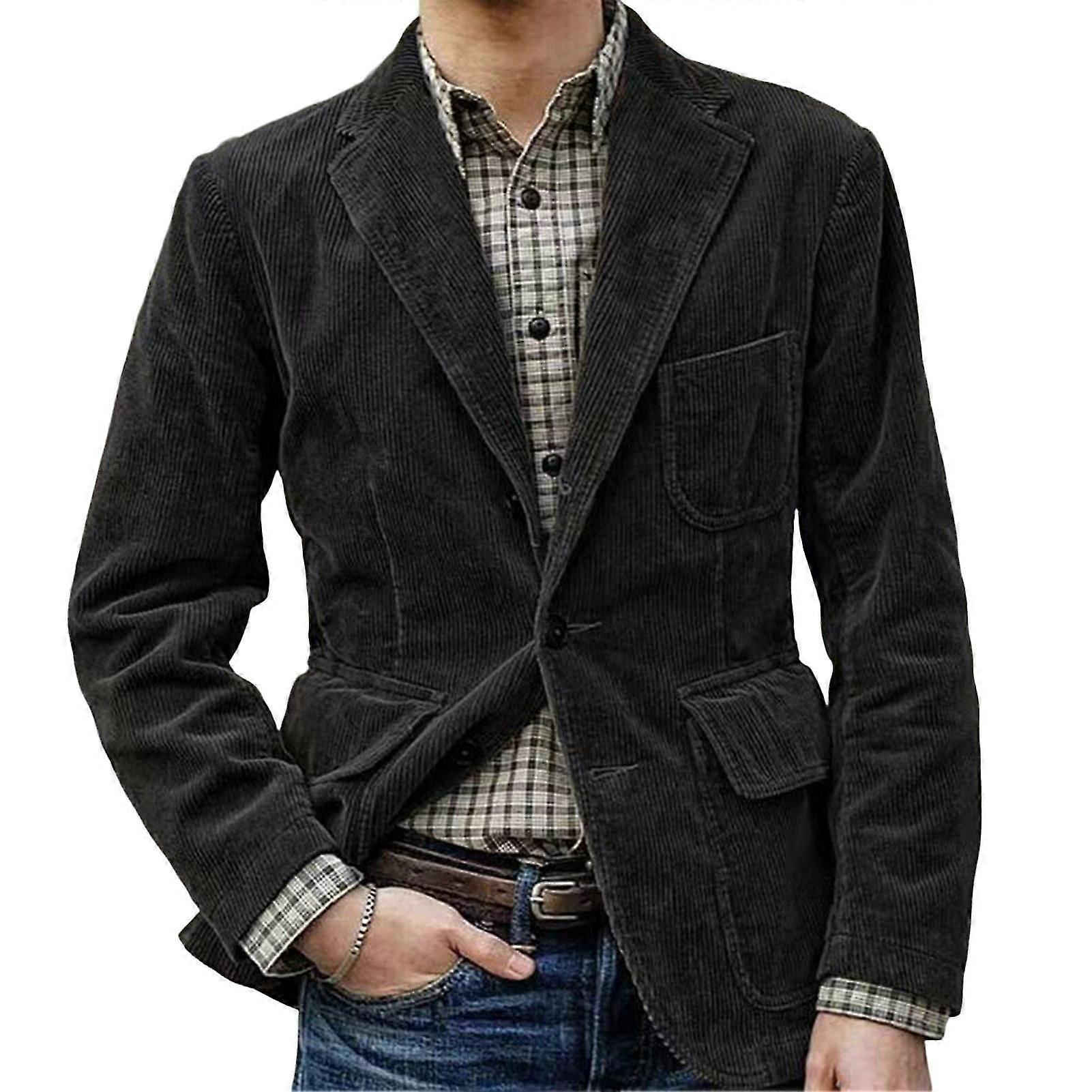 Flap Pockets Single Breasted Men Jacket Corduroy Lapel Suit Jacket
