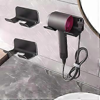 Universal Hair Dryer Holder,Blow Dryer Hanger Wall Mount for Hair Dryer Hook with Plug&Cord Organizer Self Adhesive for Cabinet Bathroom(2 Pack Black)