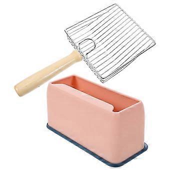 Lyserød kattegrusske i rustfrit stål med ergonomisk håndtag