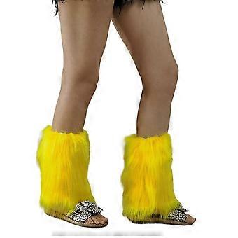 Women Girls Solid Color Bright Yellow Plush Leg Warmer Aesthetic Vintage Fuzzy Thickened Boot Cuffs Leg Cover Long Socks
