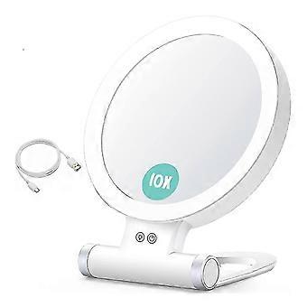 10X Magnifying Makeup Mirror with Lights and Magnification,3 Colors Desktop LED Mirror and Vanity Mi
