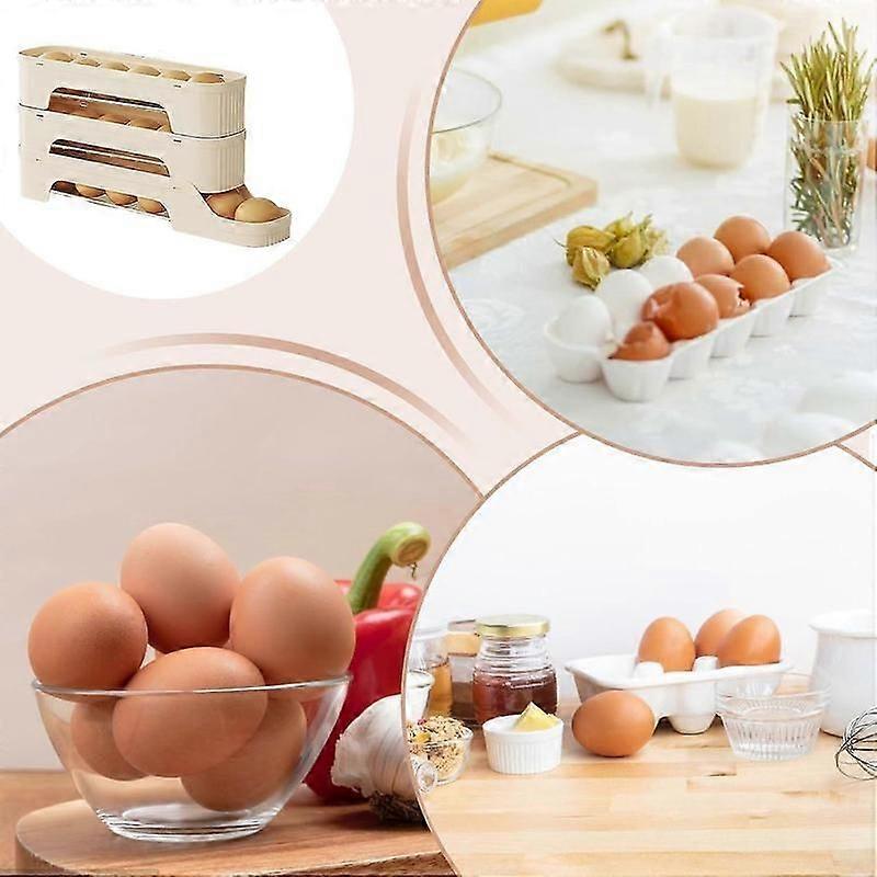 3-Tier Rolling Egg Dispenser Stackable Organizer for Refrigerator