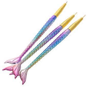 Mermaid Line Nail Art Brush Set for Detailed Nail Painting 3Pcs Professional Tools