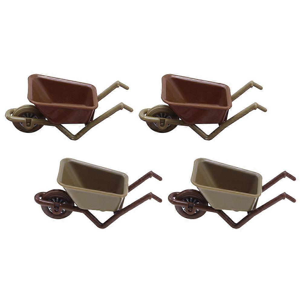 Assorted Color Miniature Wheelbarrow Models for Micro Landscape 4Pcs Set