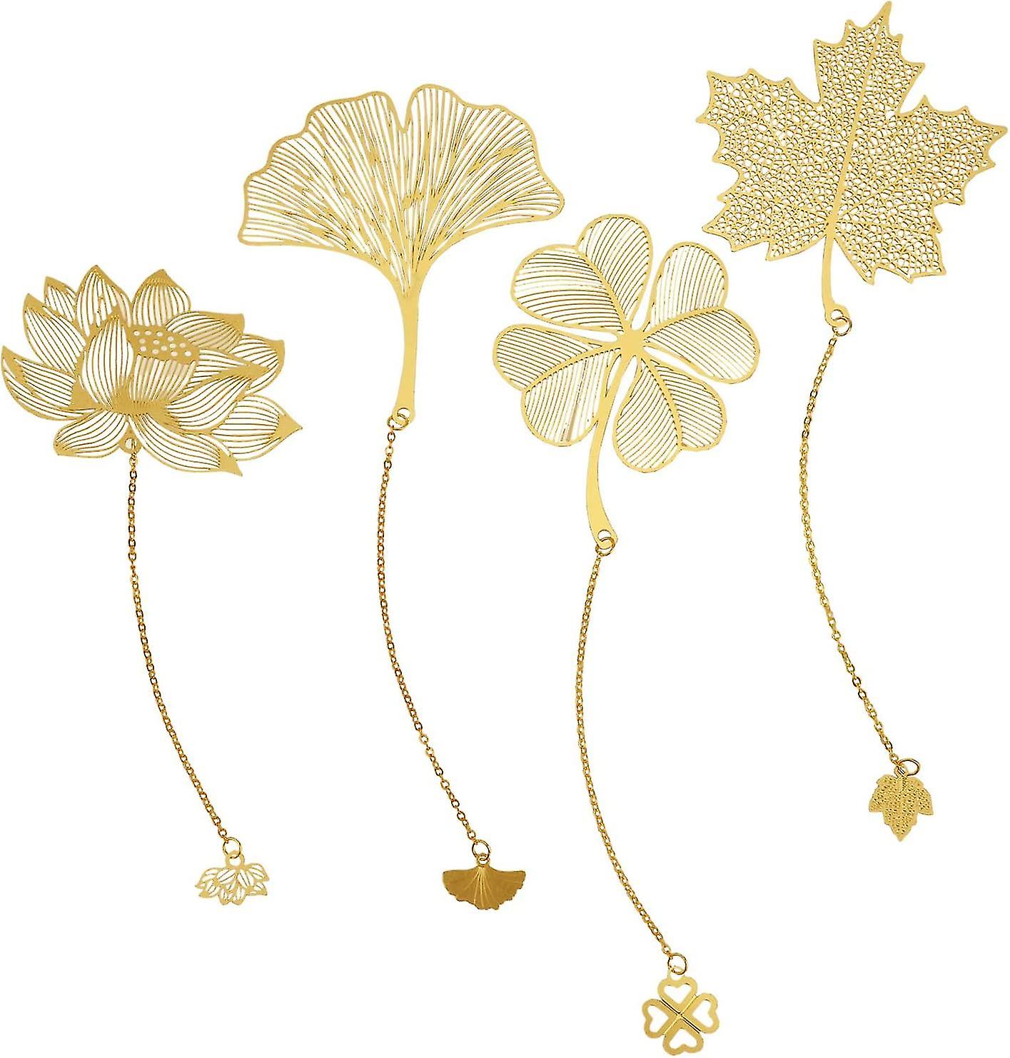 4 Pack Metal Bookmarks With Chain, Gold Cutout Bookmarks