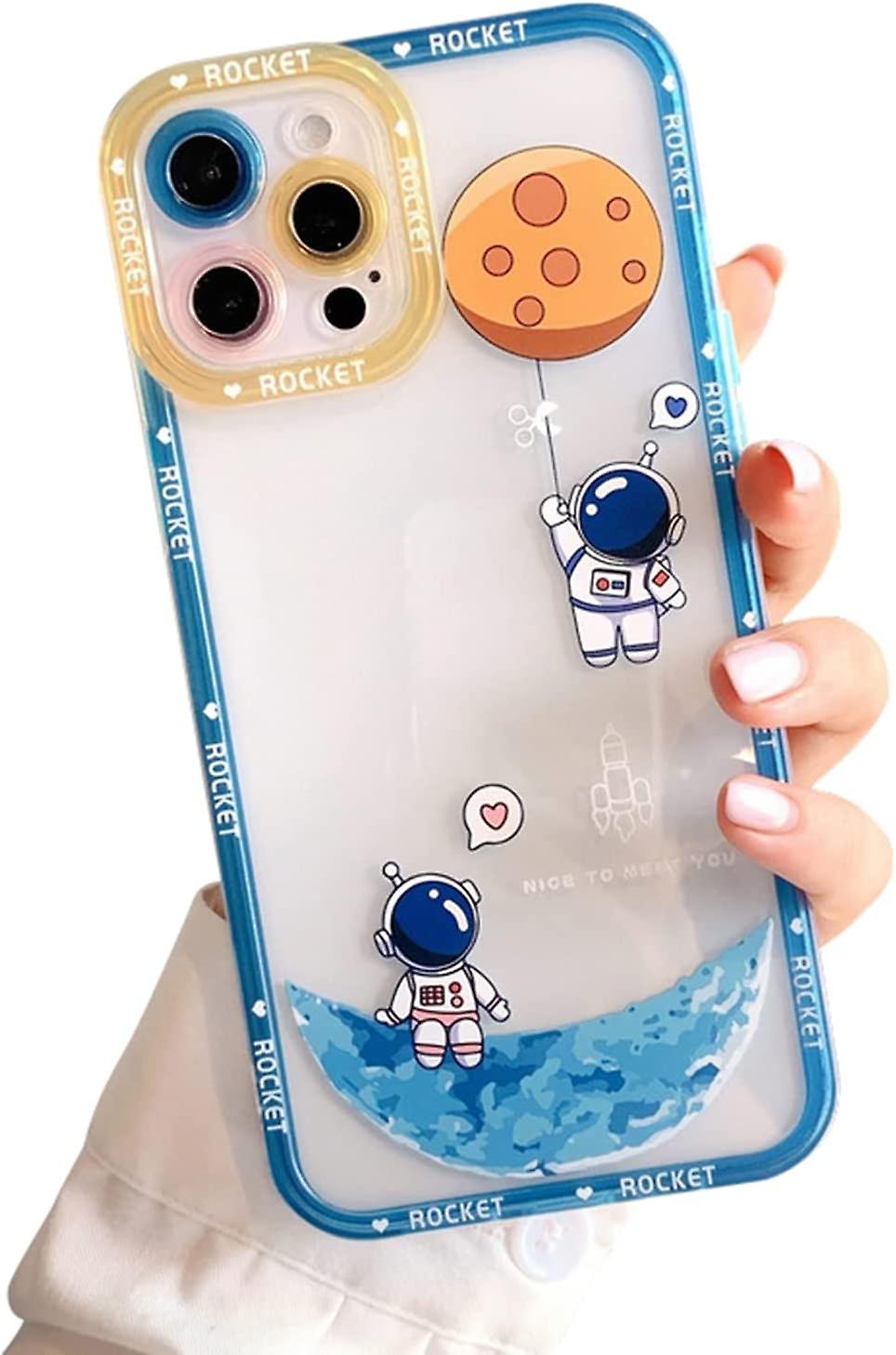 Compatível com iPhone 13 Pro Max Clear Case Mulheres Meninas Bonito Astronauta Case Camera Lens Protection Soft Silicone Shockproof Case para iPhone 13 Pro Ma