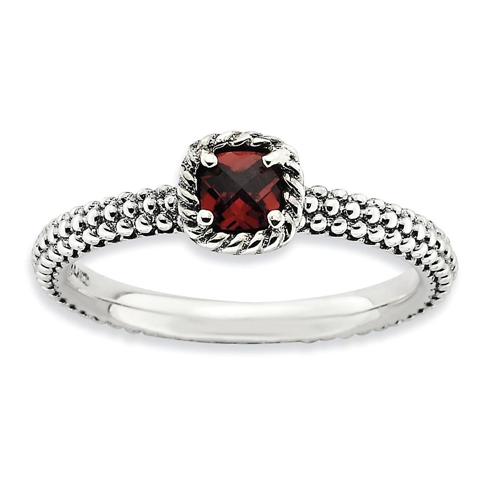 2.5mm 925 Sterling Silver Prong set Oxidized Stackable Checker cut Garnet Antiqued Ring-Stackable-Ring for Women - Ring