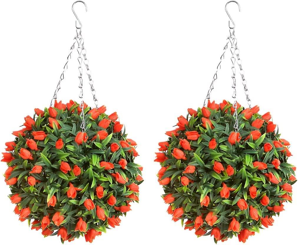 Meilleure paire artificielle de boules de fleurs suspendues Orange Tulip de 28cm