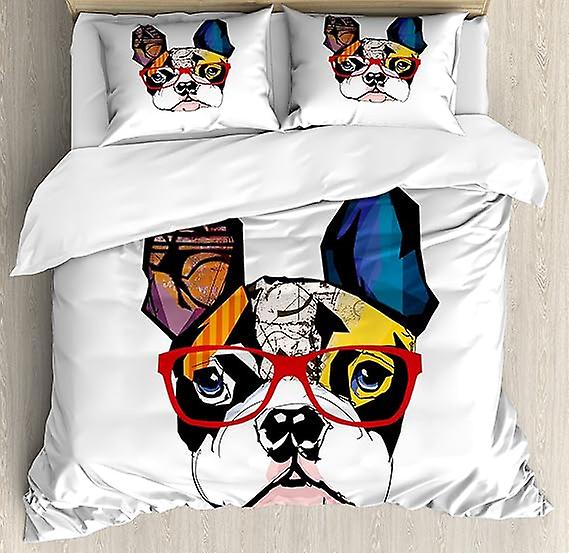 Art Duvet Cover Set French Bulldog Modern Colorful Decorative 3 Piece Bedding Set With 2 Pillow Shams