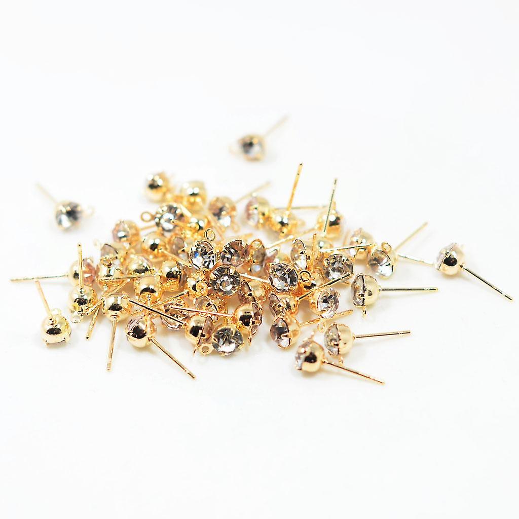 50 Piece Ear Stud Rhinestone Ear Post Stud with Loop Earring Finding KC Gold