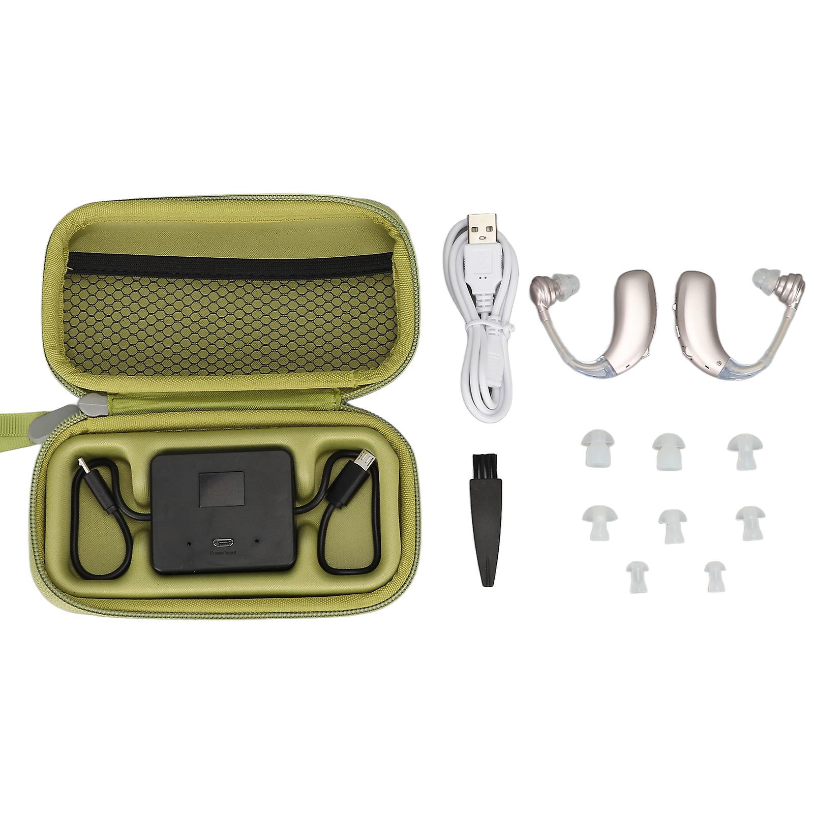 Silver ABS Silicone Ergonomic Hearing Aid with Rechargeable Battery