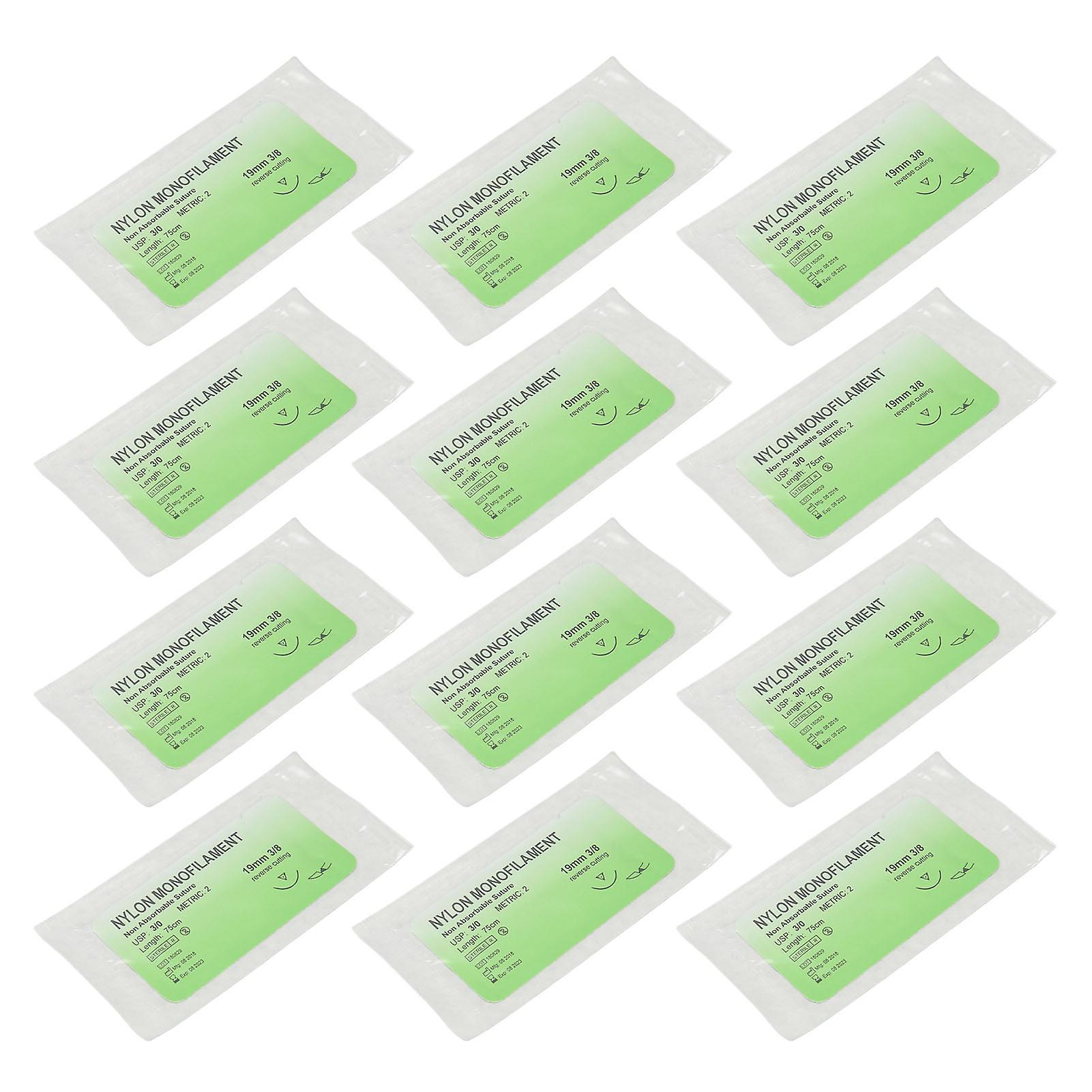 12pcs Suture Practice Thread Individual Package Nylon Suturing Thread Set with Curved Needle 3/0 