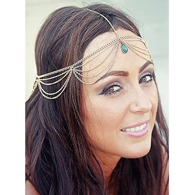 Boho Turquoise Head Chain Tassel Headpieces Layered Festival Fron