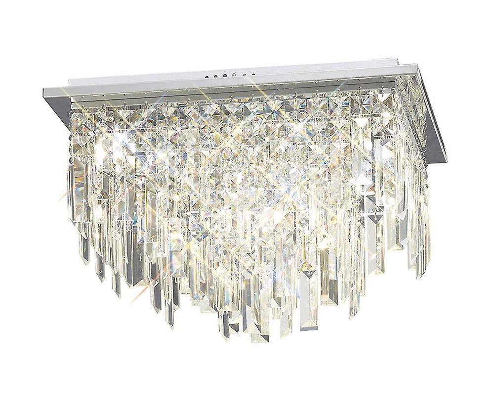 Inspired Diyas - Maddison - Flush Ceiling Square 6 Light Polished Chrome, Crystal
