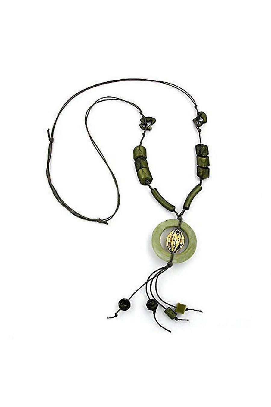 Necklace Big Ring Darkgreen-olive 100cm - Gl02639