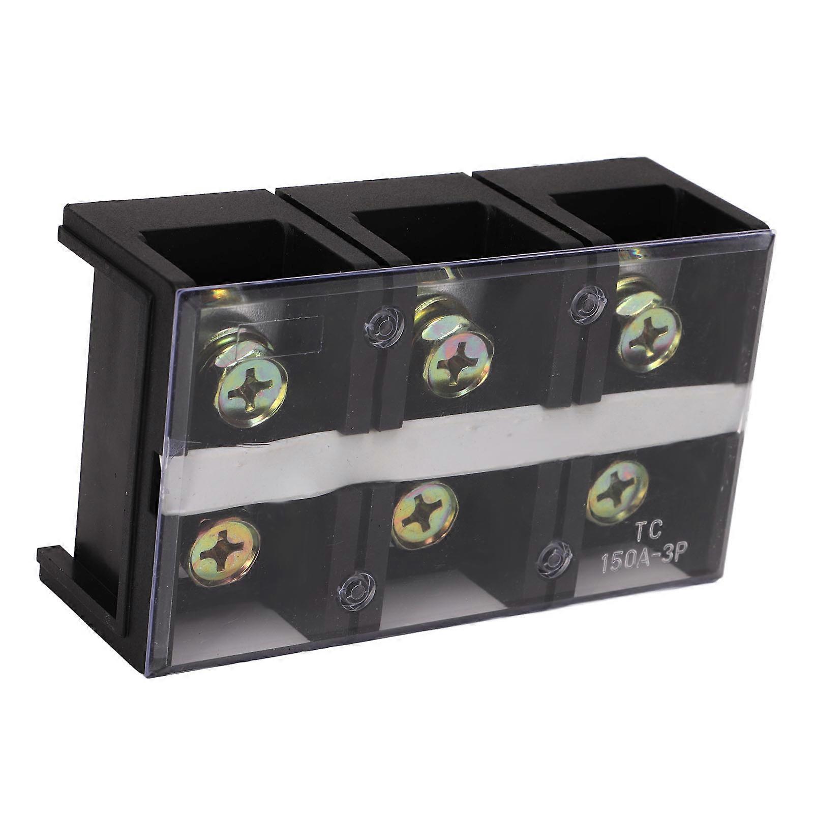 150A 600V Wire Barrier Block Terminal Strip Thickened Dual Row Terminal Strip with Transparent Cover for Bridge Lighting 3 Positions (2003)