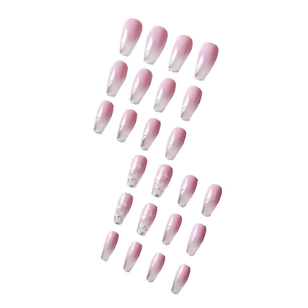 偽の爪のヒント偽の人工芸術DIYフィンガーカバーバレエ仕上げホワイトバタフライピンクロングリムーバブル