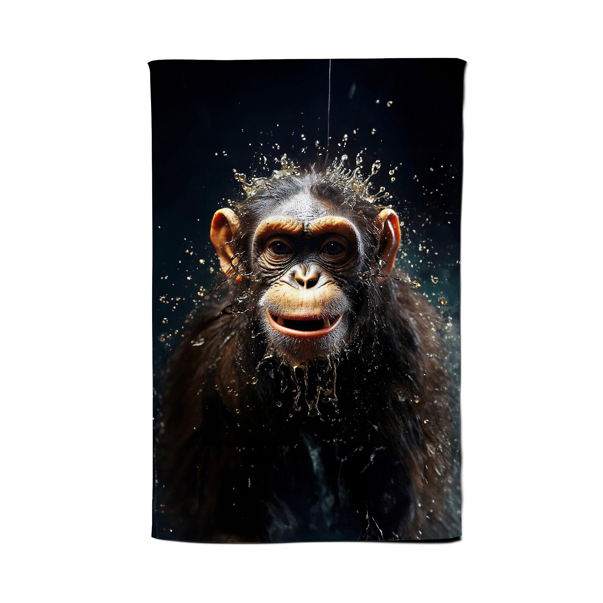 Realistic Monkey Face Splashart Tea Towel