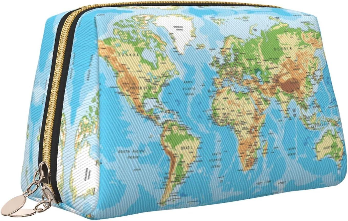 Wereldkaart make-up tas handtas Tote Bag Print Leer grote capaciteit reizen make-up organisator