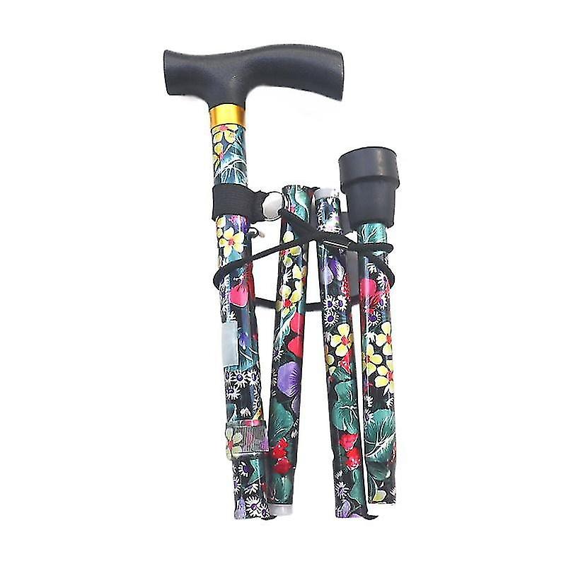Folding Walking Poles, Flowers Patterned Aluminum Adjustable Walking Cane Lightweight Portable Trave