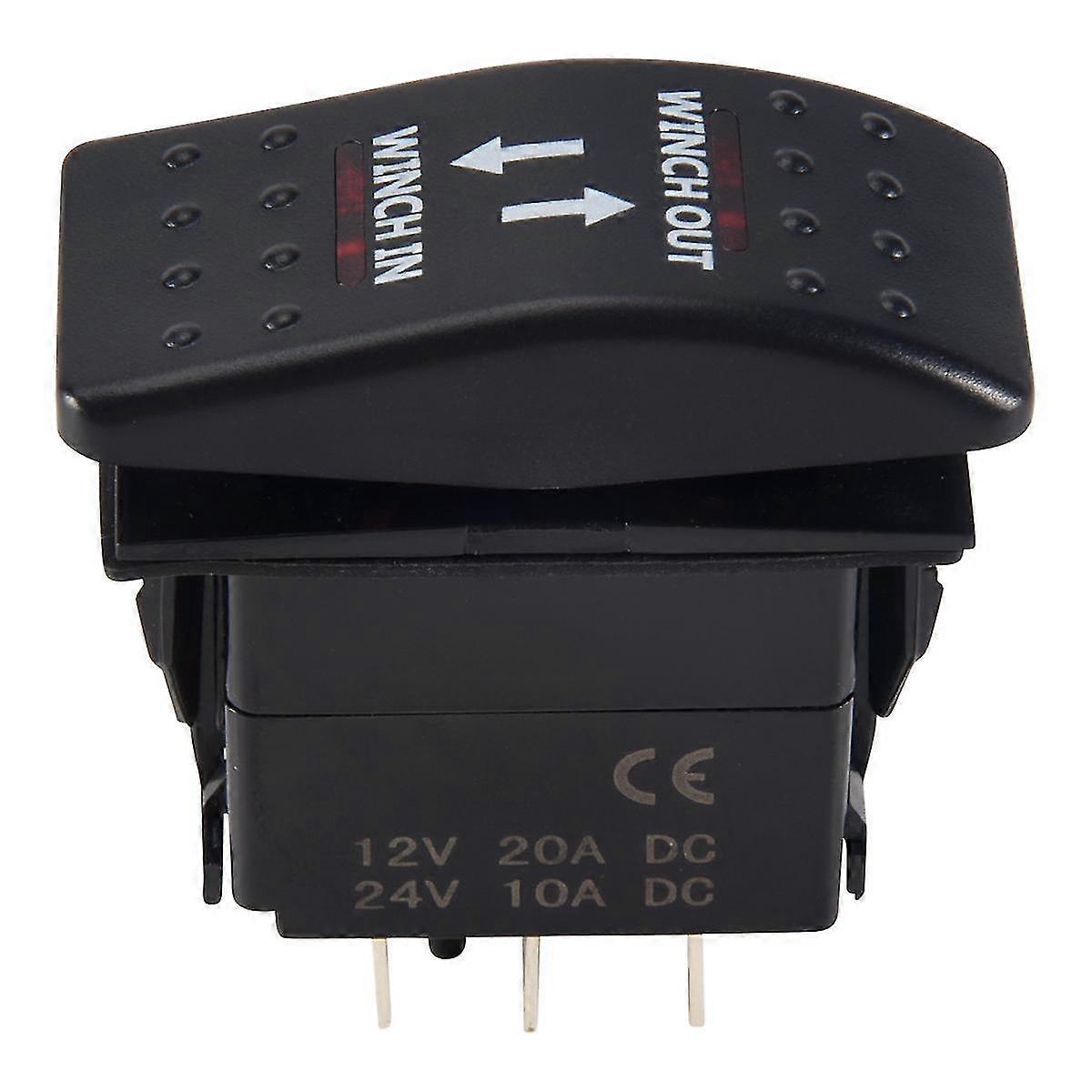 12V 20A Winch In Winch Out ON-OFF-ON Rocker Switch Red LED Light 7 Pin ...