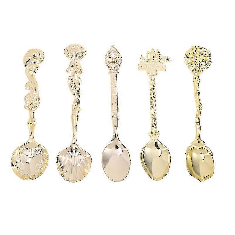 5pcs Kitchen Tableware, Carved Coffee Spoon