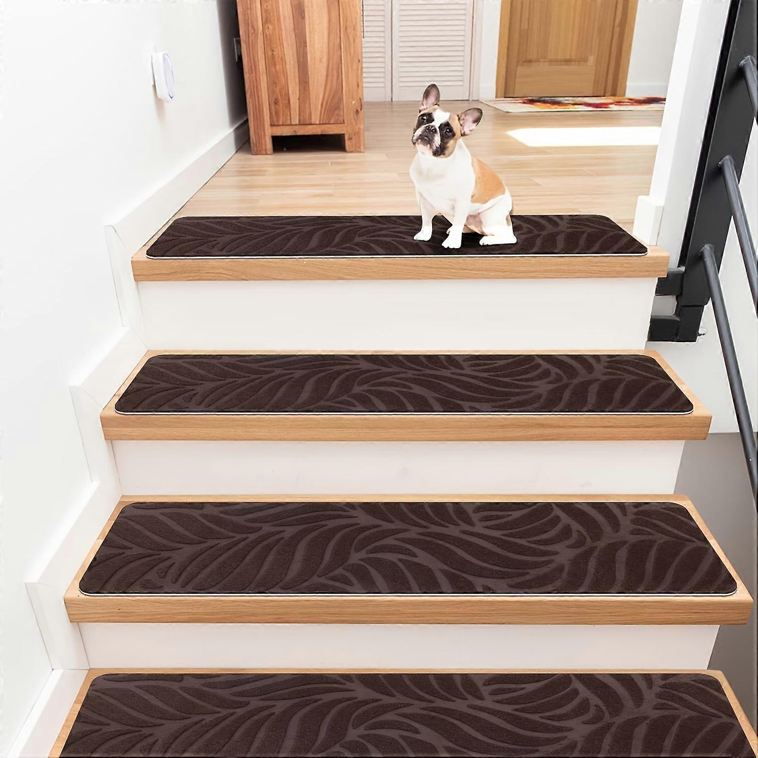 15 Pack Extra Large Wood Stair Treads Carpet - Self Adhesive, Non Slip, Safety Edging, Traction Protector - Vinyl Backing, Polyester Fabric, Easy Inst