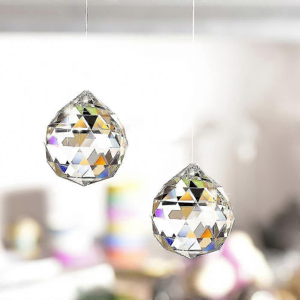 Ciondolo a forma di prisma con sfera di cristallo in vetro trasparente, acchiappasole, 40 mm, confezione da 2