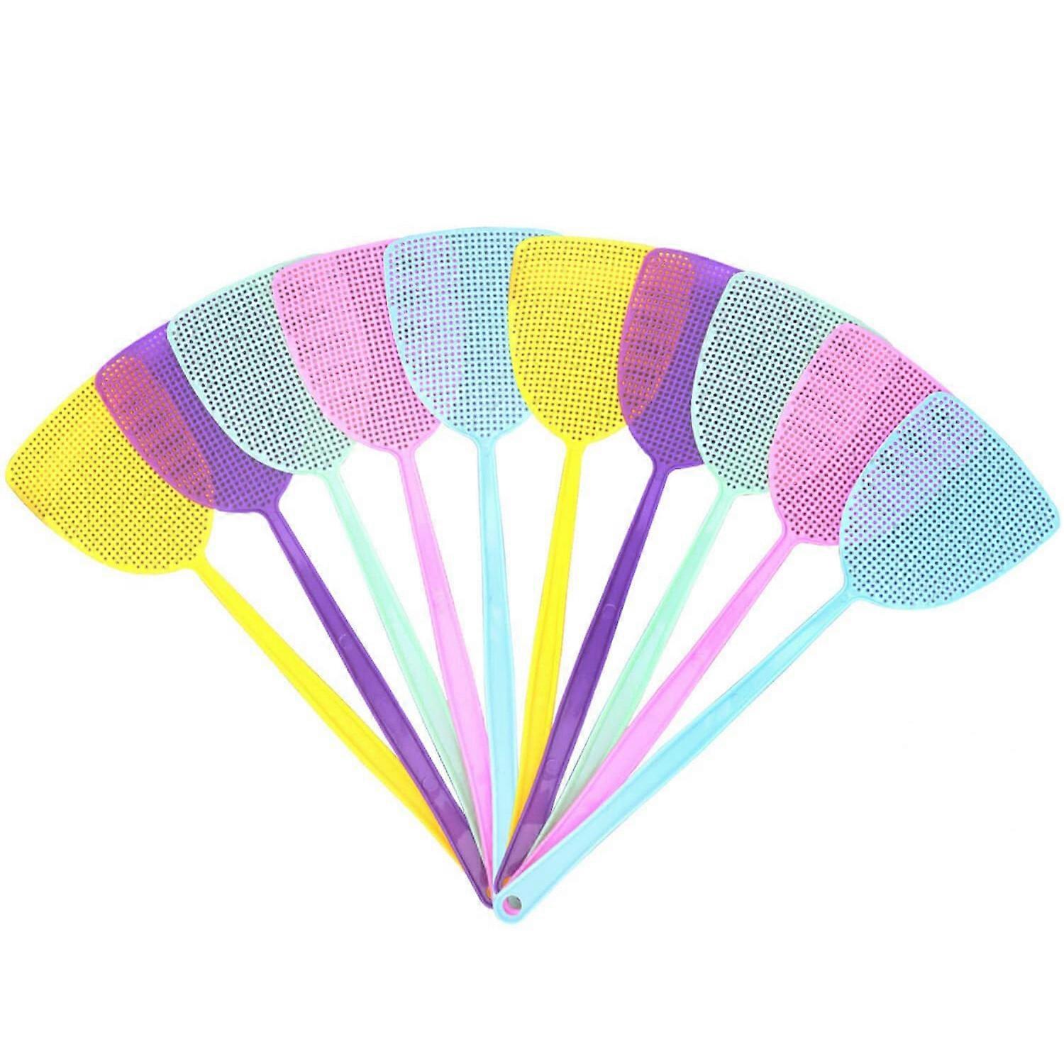Fly Swatter 10 Pack Plastic Long Handle Fly Swat Manual Swat Control for Flies and Mosquito Multi-C