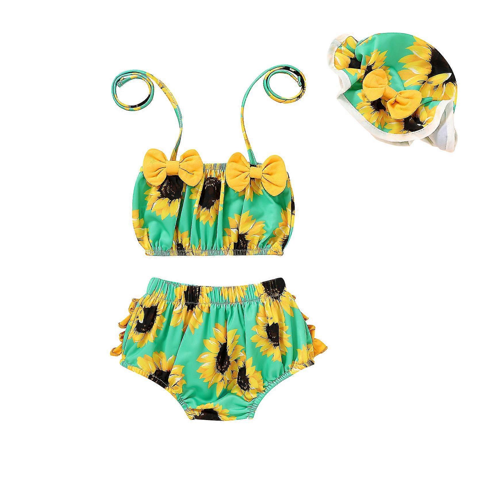 Sunflower Design Girl's Swimsuit Set
