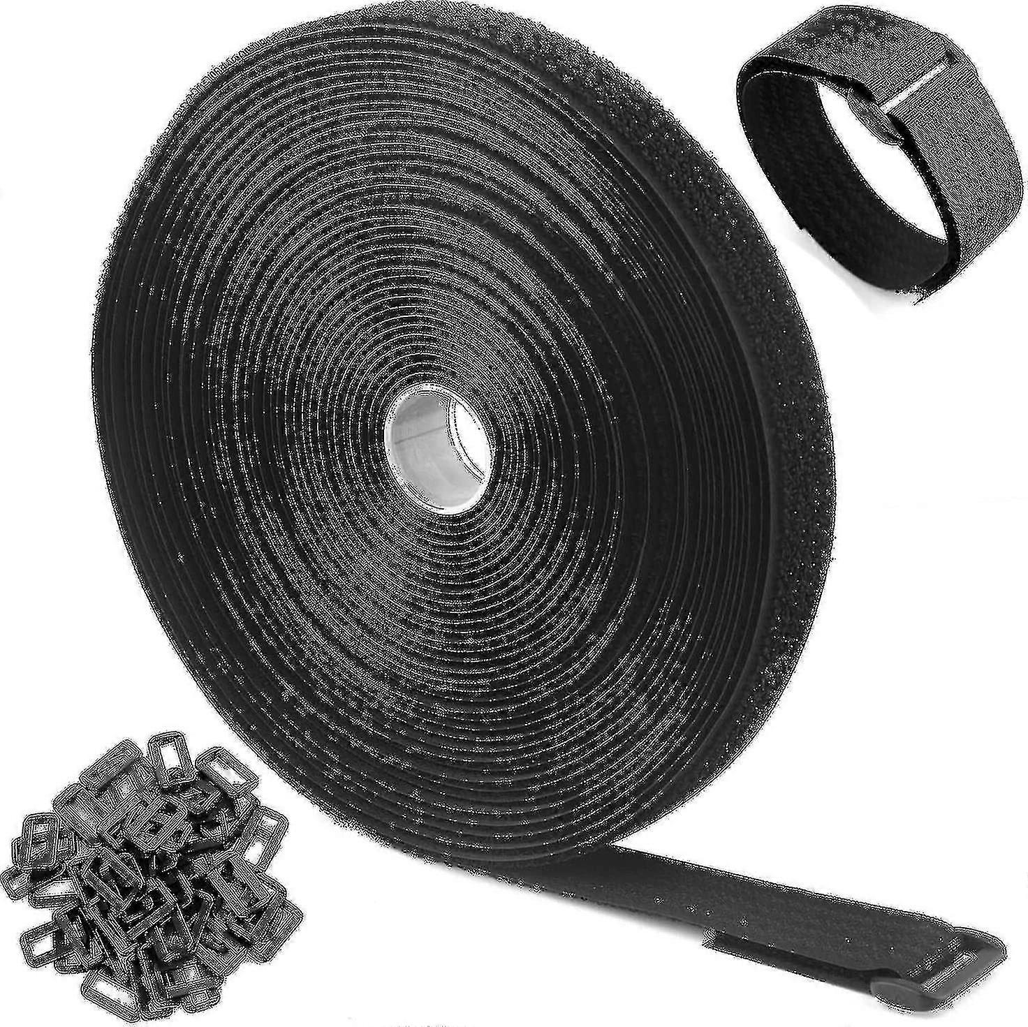 10m Hook And Loop Tape With 50 Buckle, Free Cut Length Hook And Loop Cable Ties Gift