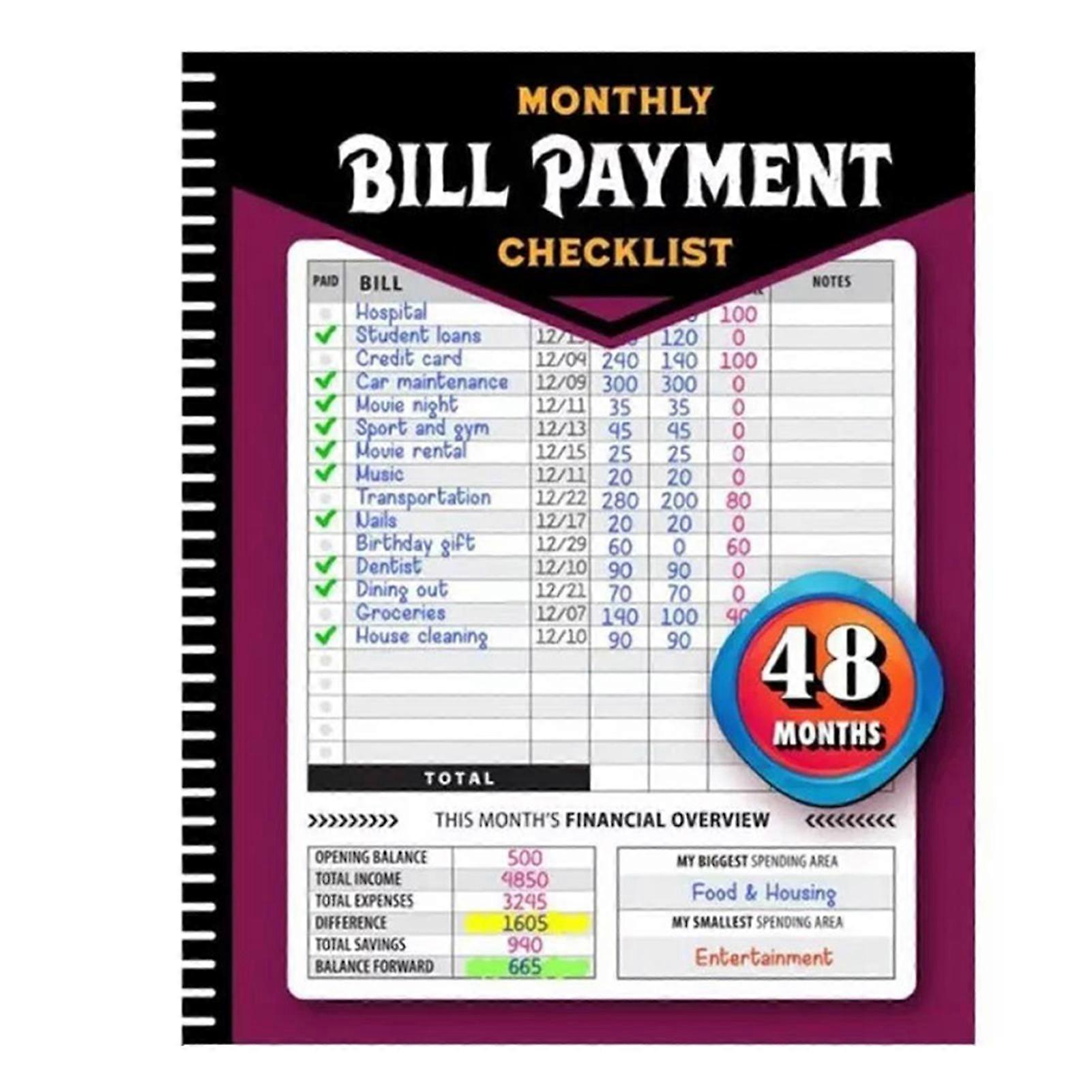 Monthlys Bill Payment Checklist-Trackers Notebook Personal-Finance Made Easy Notebook