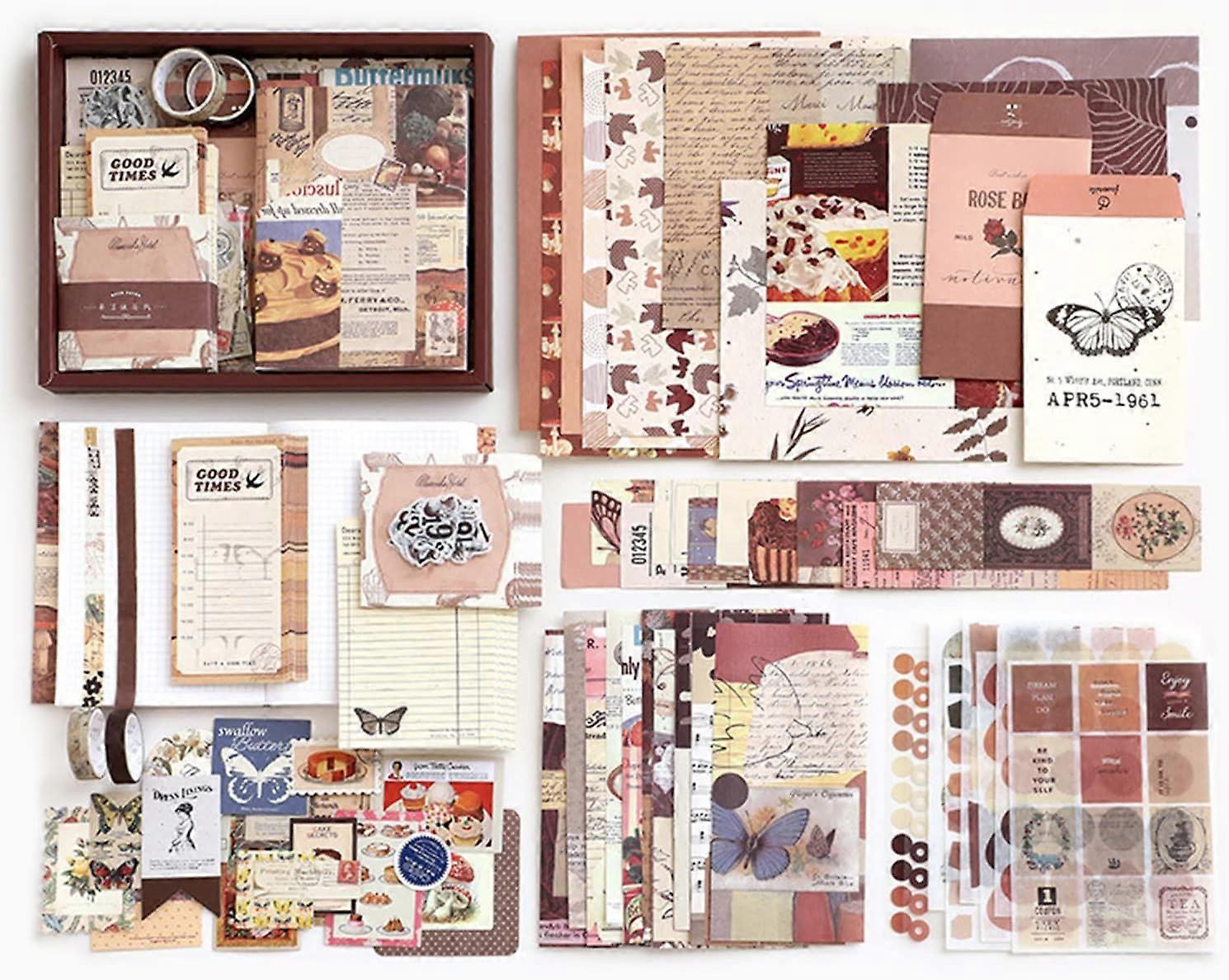 Scrapbook Accessory Set, Scrapbooking Paper Aesthetic with A6 Grid Notebook, Sticker(coffee)