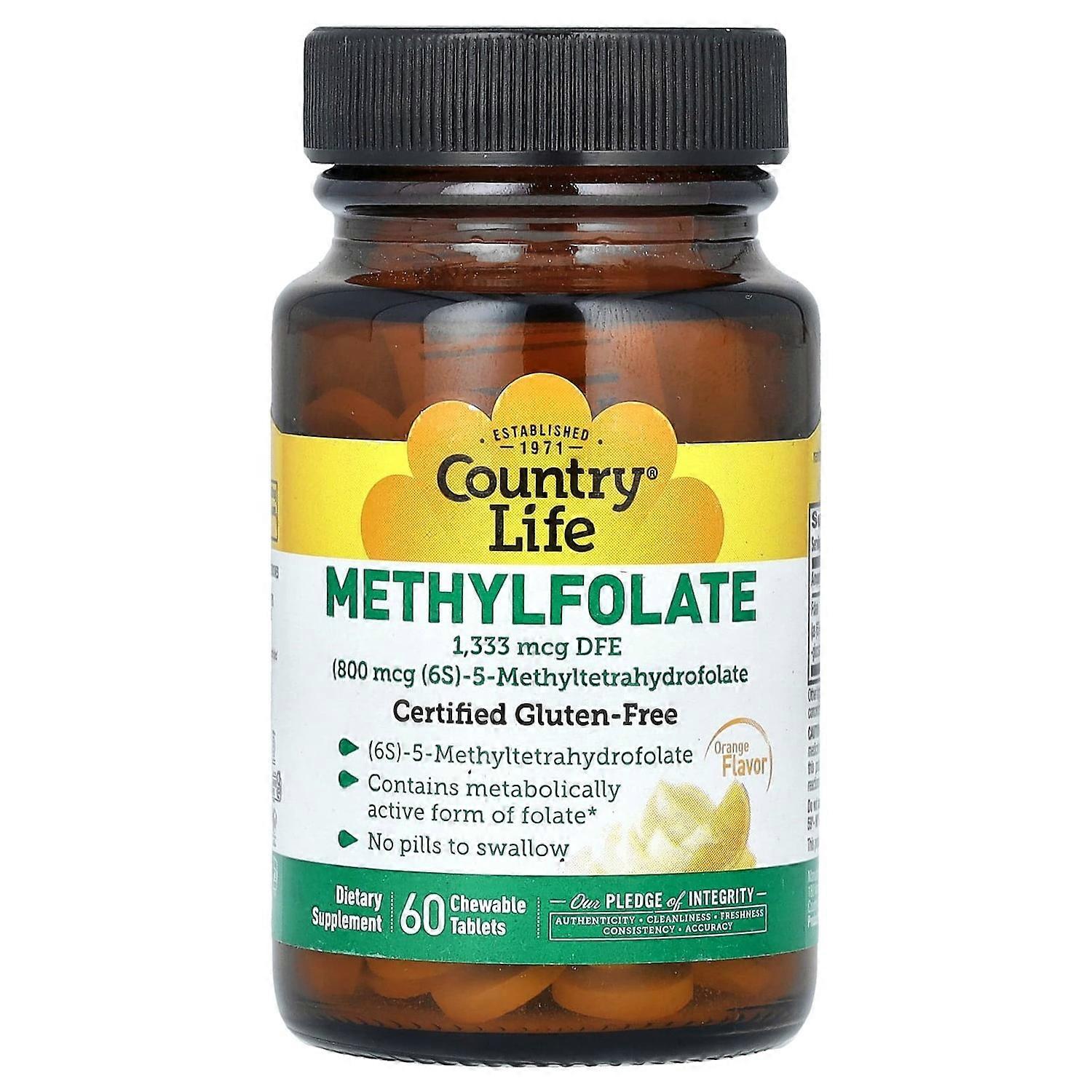 Country Life, Methylfolate, Orange, 1,333 mcg DFE, 60 Chewable Tablets