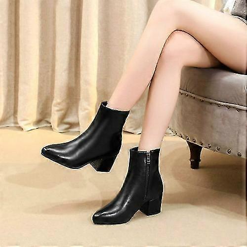 Autumn Winter Glitter Square Heel Pointed Low-top Women Boots-Good
